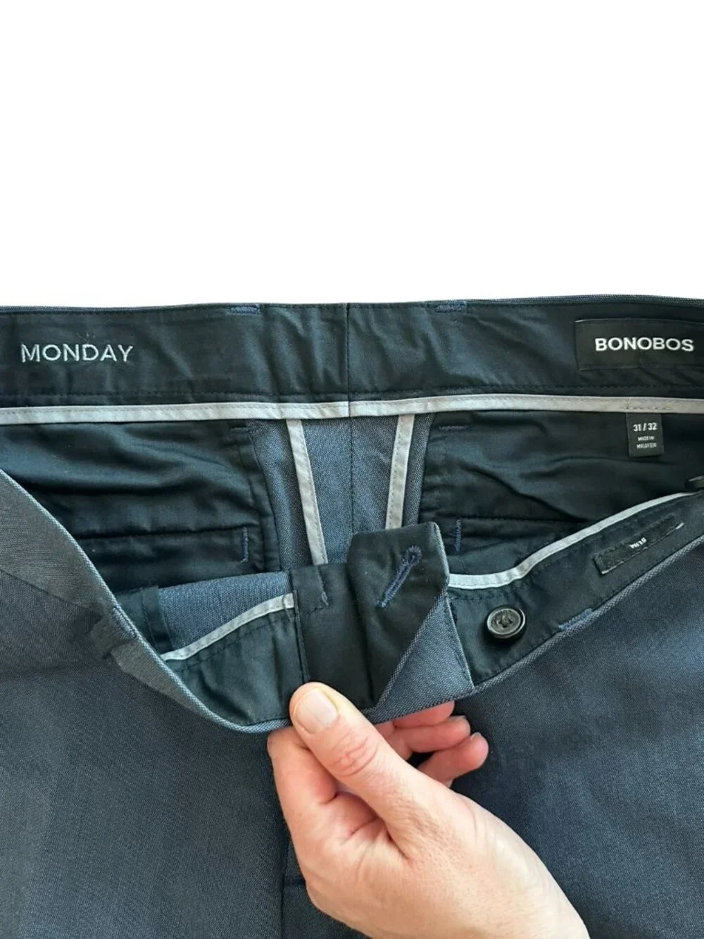Bonobos Monday Pants Mens 31x32 Navy Straight Leg Stretch Tailored Dress Slacks
